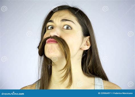 Funny Girl Making Mustache Of Her Hair Stock Image Image Of Expression Model 23906497