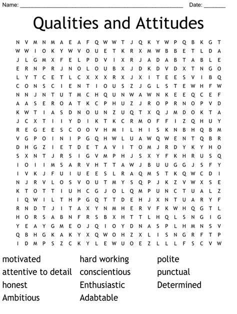 Qualities And Attitudes Word Search Wordmint