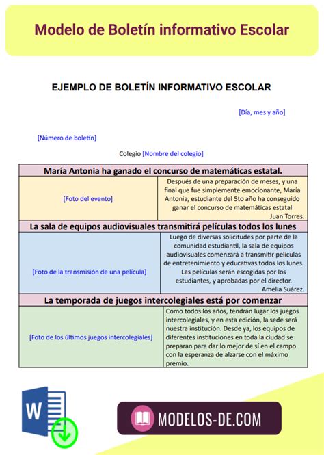 Ejemplo De Boletín Informativo Escolar En Word Gratis