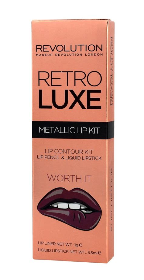 Makeup Revolution Retro Luxe Metallic Lip Kit Konturówka Błyszczyk Worth It 1 G 55 Ml