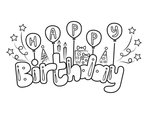 Printable Happy Birthday With Balloons Coloring Page