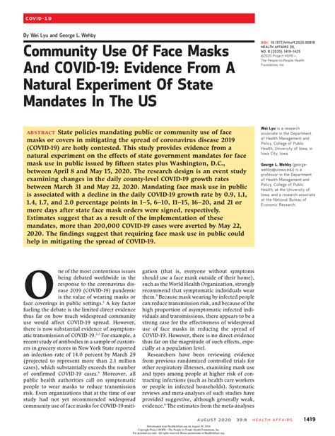 Pdf Community Use Of Face Masks And Covid 19 Evidence