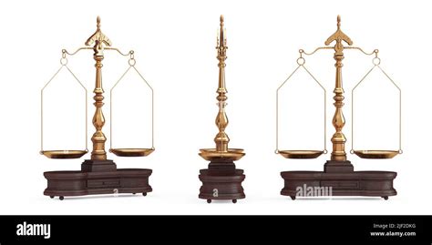 Old Justice Golden Weigh Scales Balance With The Two Arms On A White