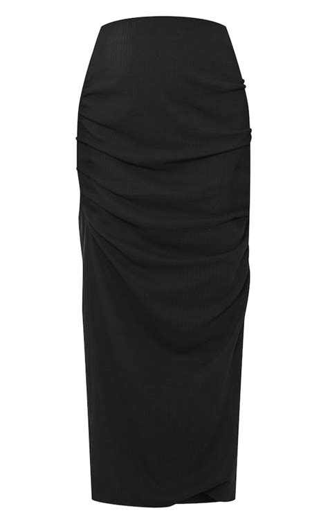 Maternity Black Rib Split Detail Maxi Skirt Prettylittlething