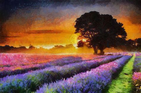 Endless Sunset Lavender Fields Painting By Georgi Dimitrov