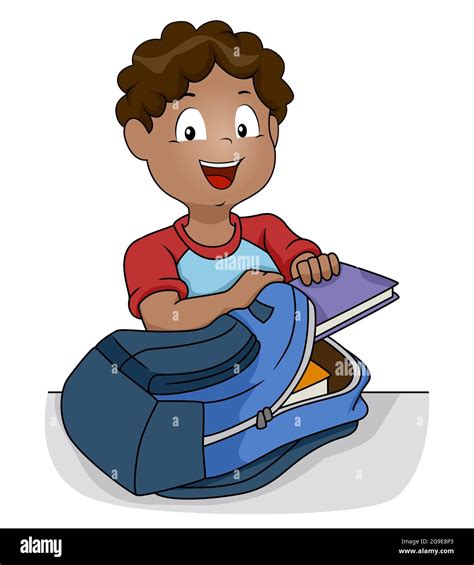 Illustration Of A Kid Boy Student Preparing For School Placing Book