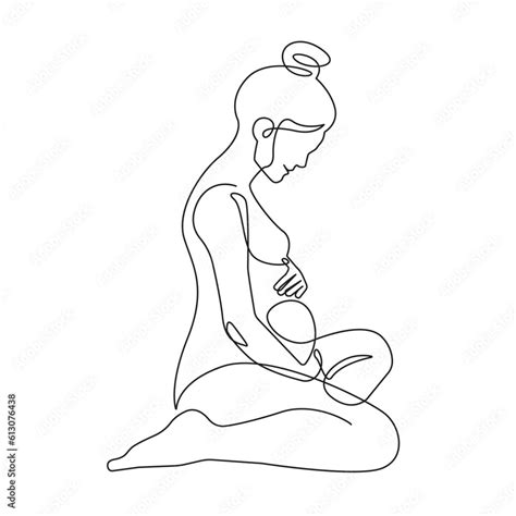 Pregnant Woman Continuous Line Art Drawing Pregnancy Concept One Line