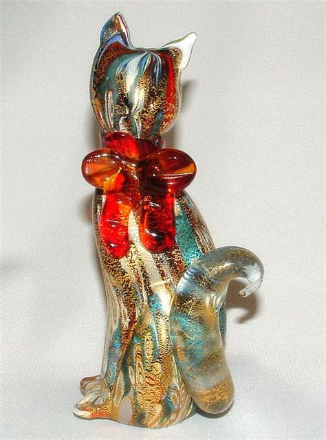 Murano Art Glass Cat Figurine Artist Signed Elegant Mid Century Modern Art Glass Cat Figurine