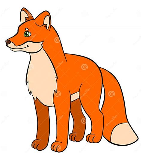 Coloring Pages Wild Animals Little Cute Fox Smiles Stock Vector