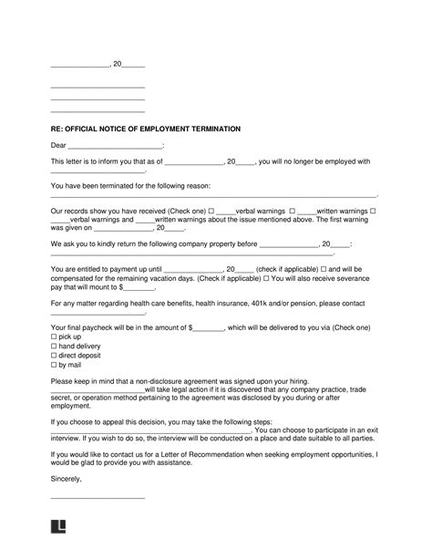Free Employment Termination Letter Template Pdf And Word