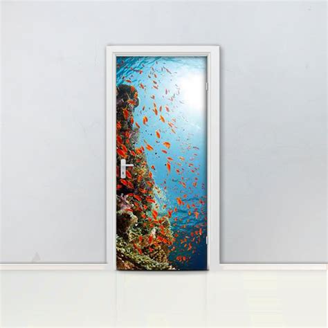 Hot Door Mural Sea Underwater Scenery Door Sticker Diy Self Adhesive