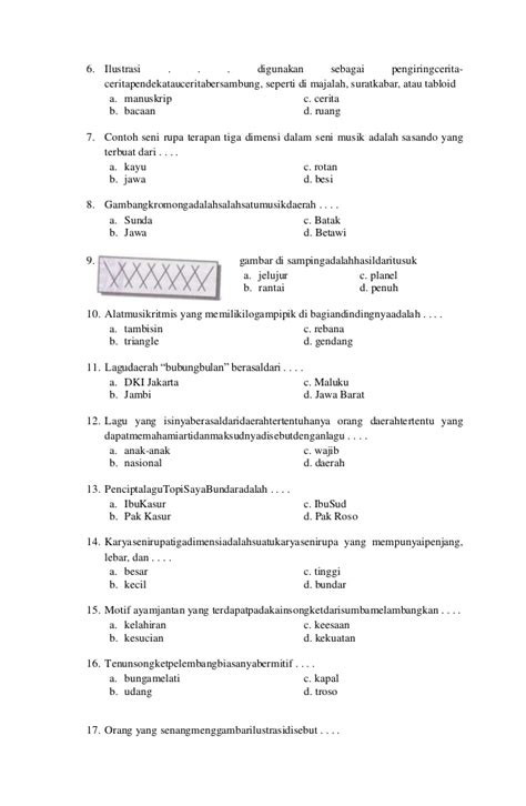 Contoh Soal Seni Budaya dan Ketrampilan Kelas IV SD