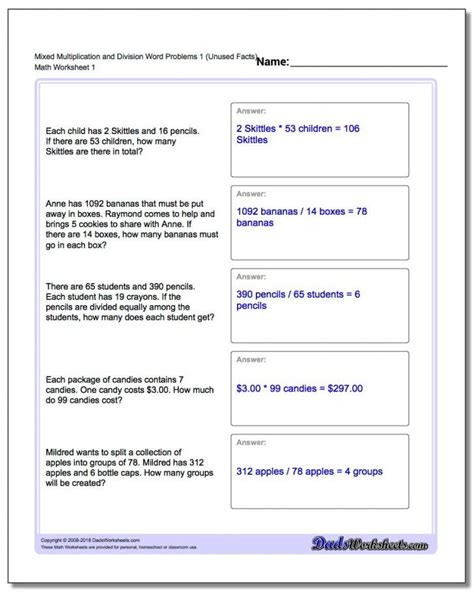 Word Problems Math Problems Printable Worksheets Lexias Blog
