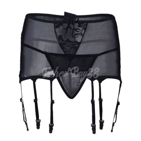 Women Black See Through Lace Panty Garter Belt Suspender Underwear G
