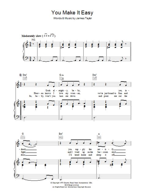 You Make It Easy Sheet Music James Taylor Piano Vocal And Guitar Chords