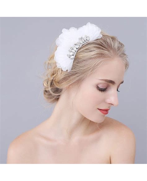 White Organza Flower Bridal Headpieces Gemgrace