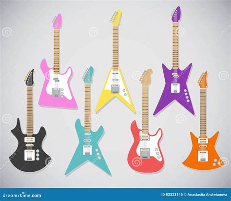 Cute Vector Guitars Illustrations Set Electric Guitars Stock Vector