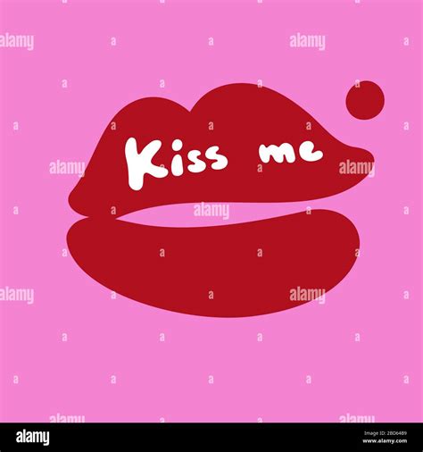 Happy Valentines Day Kiss Me Vector Illustration On Bright Pink