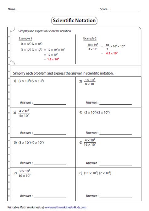 Multiplying And Dividing Numbers In Scientific Notation Worksheets