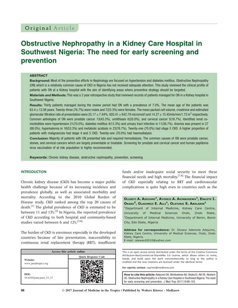 Pdf Obstructive Nephropathy In A Kidney Care Hospital In Southwest