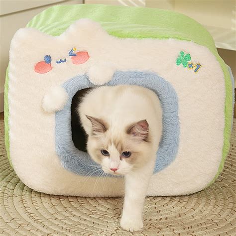 Cute Cartoon Cat Bed Blue Green Sponge Apollobox