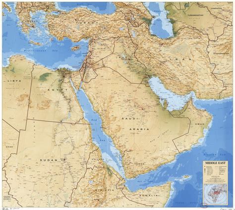 Middle East Physical Map Wall Map