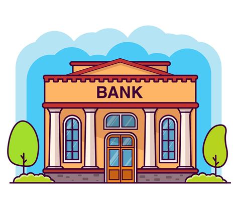 Bank Building With Columns Flat Cartoon Style Vector Illustration