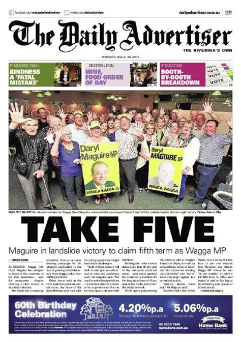Fairfax Front Pages Monday March 30 2015 The Daily Advertiser