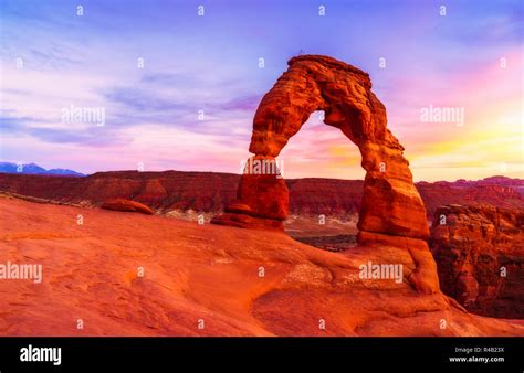 Delicate Arch At Sunsetarches National Parkutahusa Stock Photo Alamy