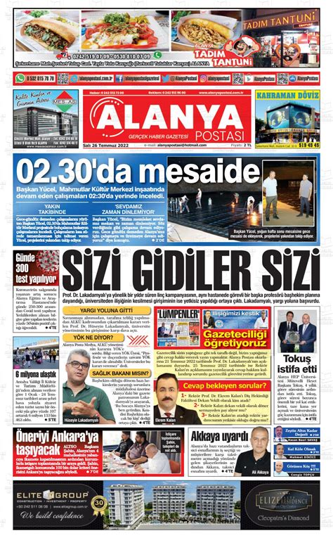 26 Temmuz 2022 tarihli Alanya Postası Gazete Manşetleri