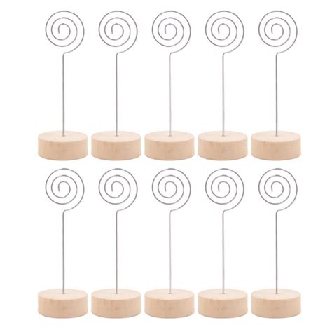 Dragonus 10pcs Rustic Wood Place Card Holders With Swirl Wire Wooden