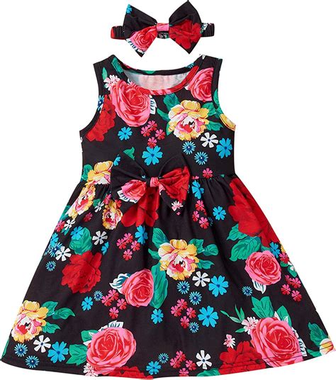 Puseky Kids Toddler Girl Dress Sleeveless Round Neck Floral