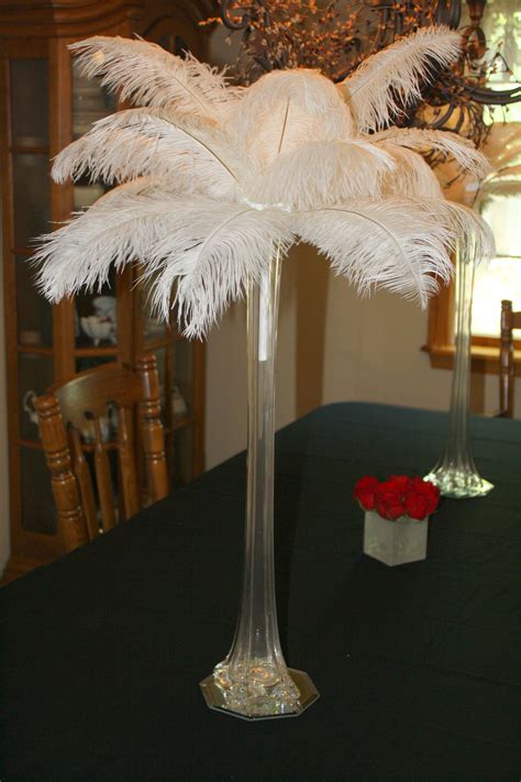 White Ostrich Feather Centerpieces In Eiffel Tower Vases Feather