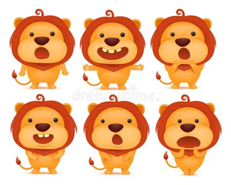 Collection Of Funny Lion Emoticon Characters In Different Emotions