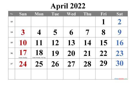 April 2022 Calendar Template Printable Print Now 2022 Uk April