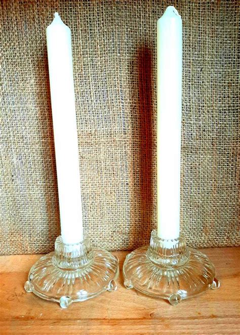 Vintage Clear Glass Candlesticks Art Deco Candle Holders Etsy Canada