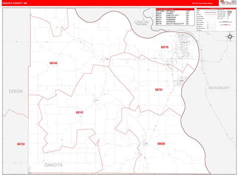 Dakota County Ne Zip Code Wall Map Red Line Style By Marketmaps