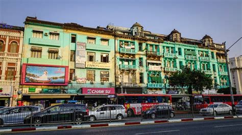 Old Buildings In Yangon Myanmar Editorial Image Image Of Stores