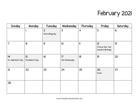 These free february calendars are.pdf files that download and print on almost any printer. 65+ Free February 2021 Calendar Printable with Holidays ...