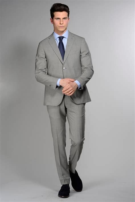 Angelico Light Grey Structured Suit Slim 100s Suits For Man Made Of