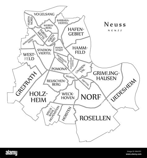 Modern City Map Neuss City Of Germany With Boroughs And Titles De