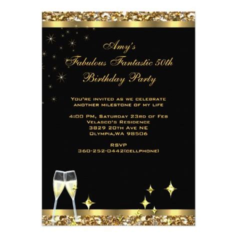Fabulous 50 Fantastic Birthday Party Gold Black Invitation Zazzle