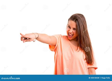 Woman Pointing Stock Photo Image Of Happiness Emotion 40418438