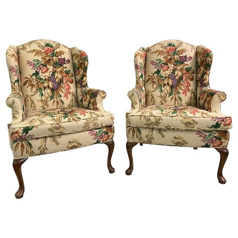 Stunning Pair Of Upholstered Wingback Chairs At 1stdibs
