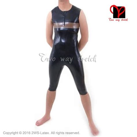 Sleeveless Two Color Sexy Latex Jumpsuit Zipper Front Unitard Rubber