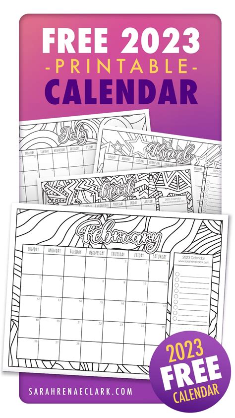 Free 2023 Printable Coloring Calendar Artofit