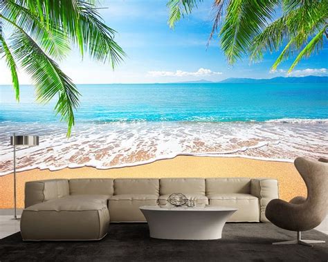Palm And Tropical Beach Large Wall Mural Self Adhesive Etsy Large Wall Murals Beach Wall
