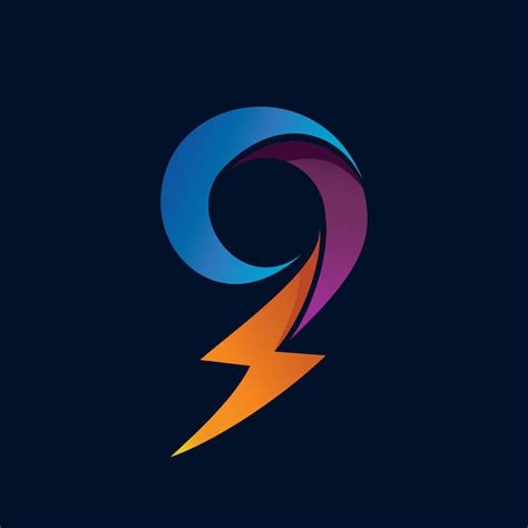 Premium Vector Number 9 And Thunder Gradient Logo