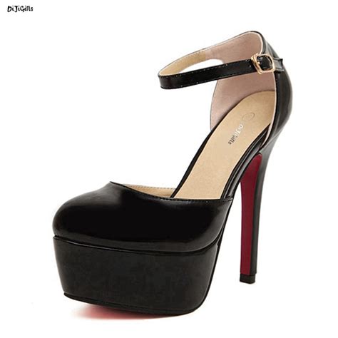 women fashion ankle strap platform party shoes sexy high heels patent leather pumps stiletto