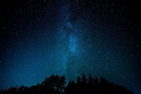 Stars Landscape Trees Silhouette Milky Way Blue Night Sky Hd